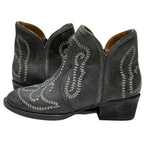 STERLING RIVER GRAY & WHITE EMBROIDERED VINES LEATHER ANKLE BOOTS SZ 6.5 EUC